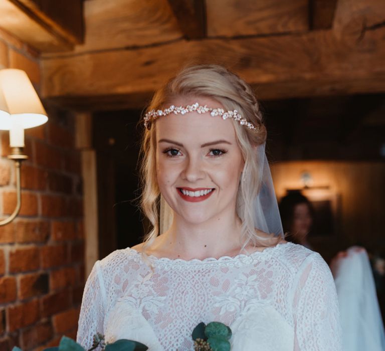 Beautiful Bride in Lace Allure Bridals Wedding Dress with Jewel  Headdress