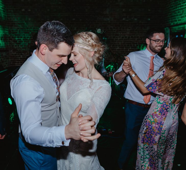 First Dance with Bride in Lace Allure Bridals Wedding Dress and Groom in Waistcoat