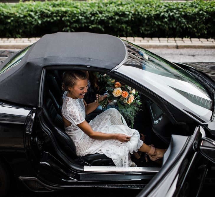 Bridal Entrance in Lace Watters Wtoo Lenora Wedding Dress | Woodland Wedding in Oslo, Norway | Through The Woods We Ran