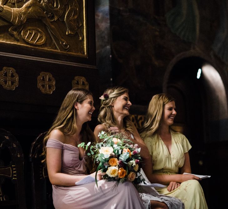 Church Wedding Ceremony | Bridesmaids in Pastel Dresses | Woodland Wedding in Oslo, Norway | Through The Woods We Ran