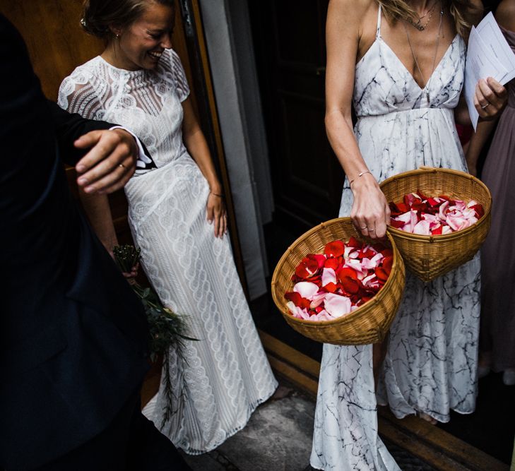 Confetti Baskets | Bride in Lace Watters Wtoo Lenora Wedding Dress | Woodland Wedding in Oslo, Norway | Through The Woods We Ran