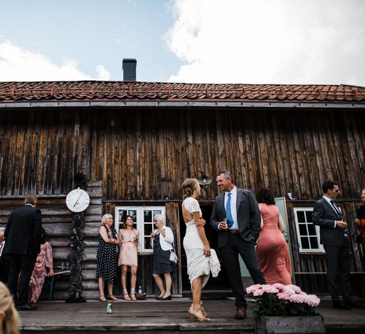 Bride in Lace Watters Wtoo Lenora Wedding Dress | Groom in Black Tie Suit | Woodland Wedding in Oslo, Norway | Through The Woods We Ran