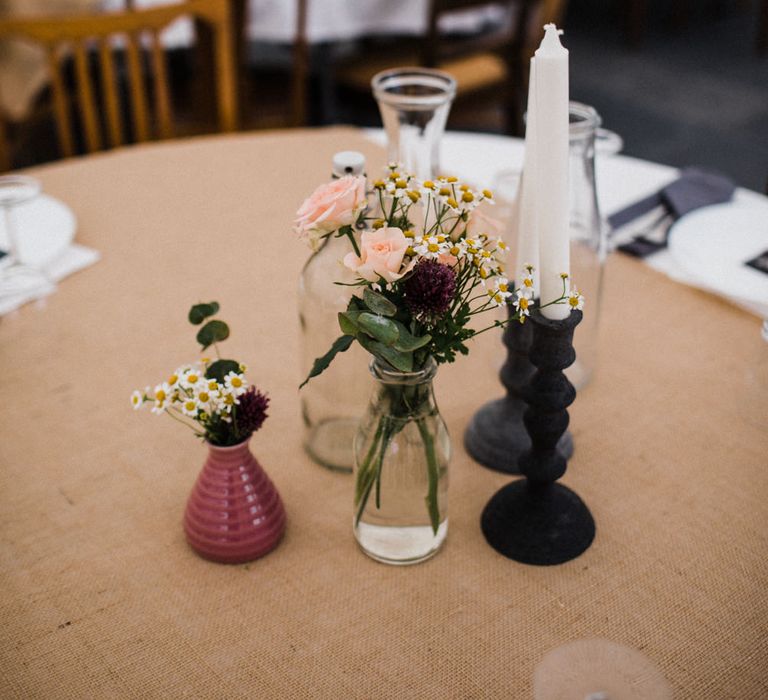 Flower Stems in Vases Centrepieces | Woodland Wedding in Oslo, Norway | Through The Woods We Ran