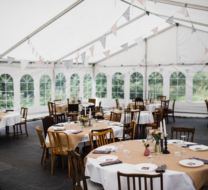 Marquee Reception | Bunting Wedding Decor | Woodland Wedding in Oslo, Norway | Through The Woods We Ran