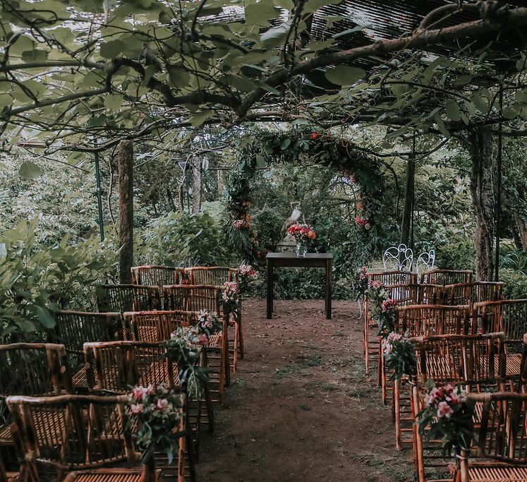 Outdoor Wedding Ceremony // Bamboo Furniture For Destination Wedding In Spain With Planning From El Mono Con Sombrero With Images By AHR Photos Spanish Wedding Photography