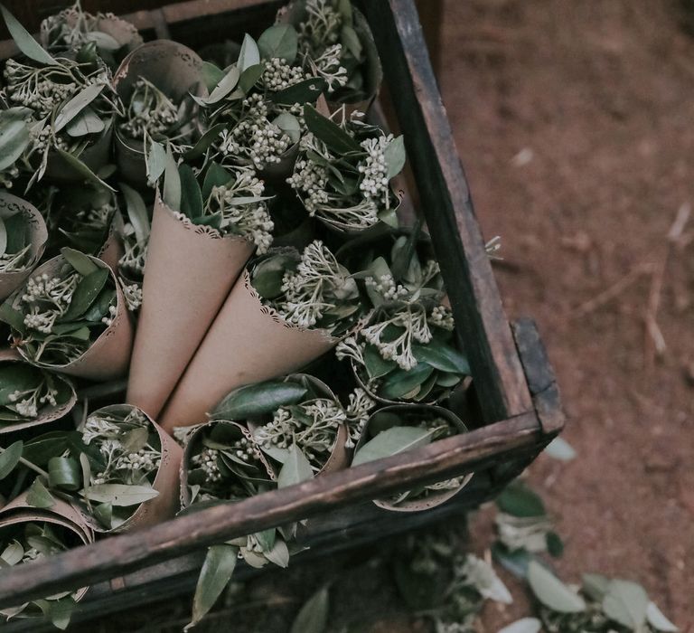 Foliage Confetti For Wedding // Bamboo Furniture For Destination Wedding In Spain With Planning From El Mono Con Sombrero With Images By AHR Photos Spanish Wedding Photography