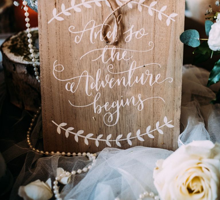 Wooden Wedding Sign with White Calligraphy