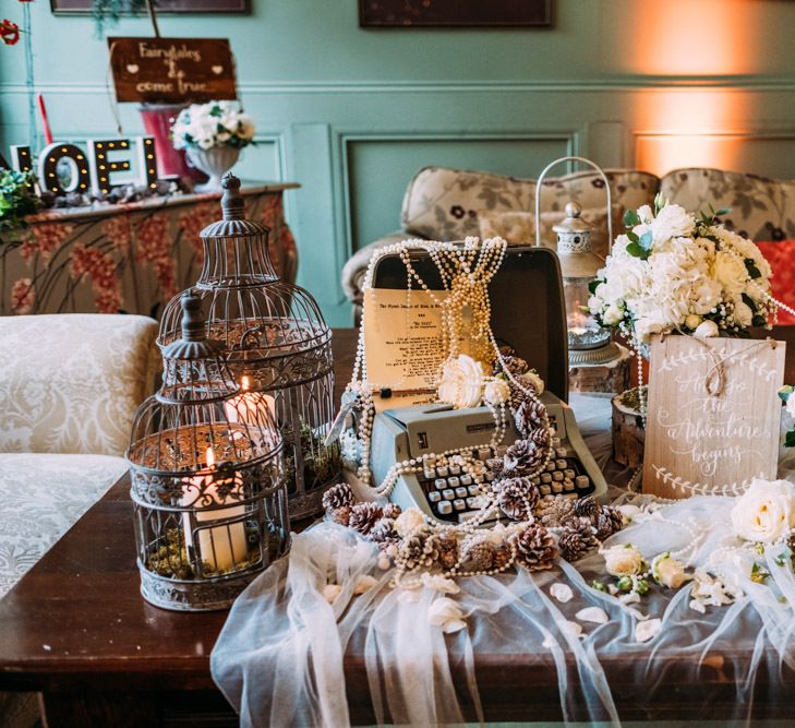 Vintage Type Writer and Birdcage Wedding Decor