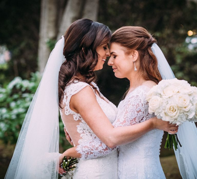 Same Sex Wedding with Two Brides in Lace Wedding Dresses