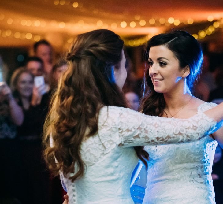 First Dance with Two Bride in Lace Wedding Dresses