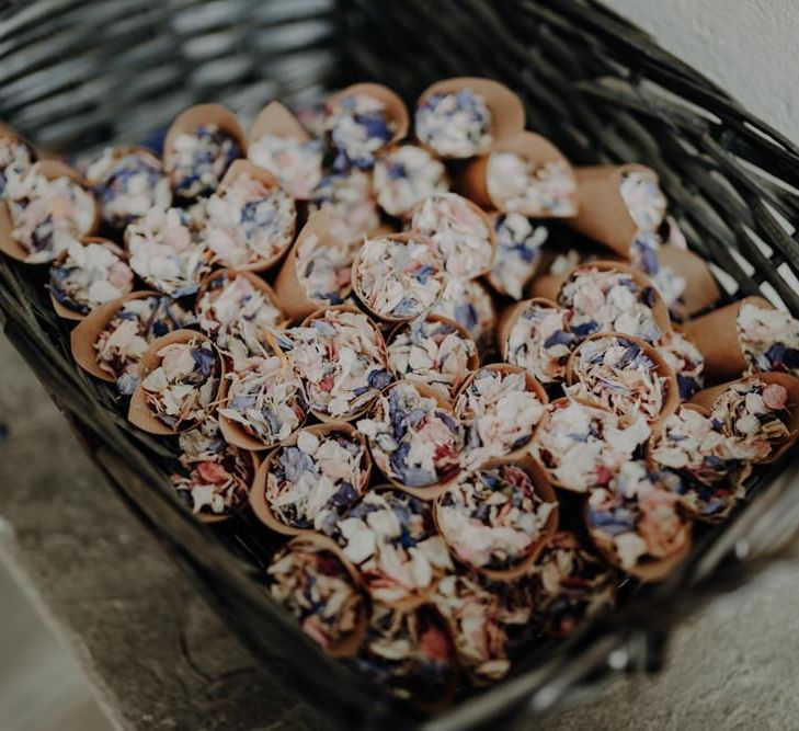 Dried flower confetti for relaxed country wedding in August