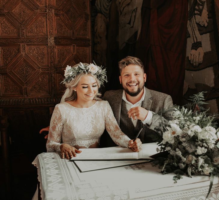 Church ceremony with white floral decor