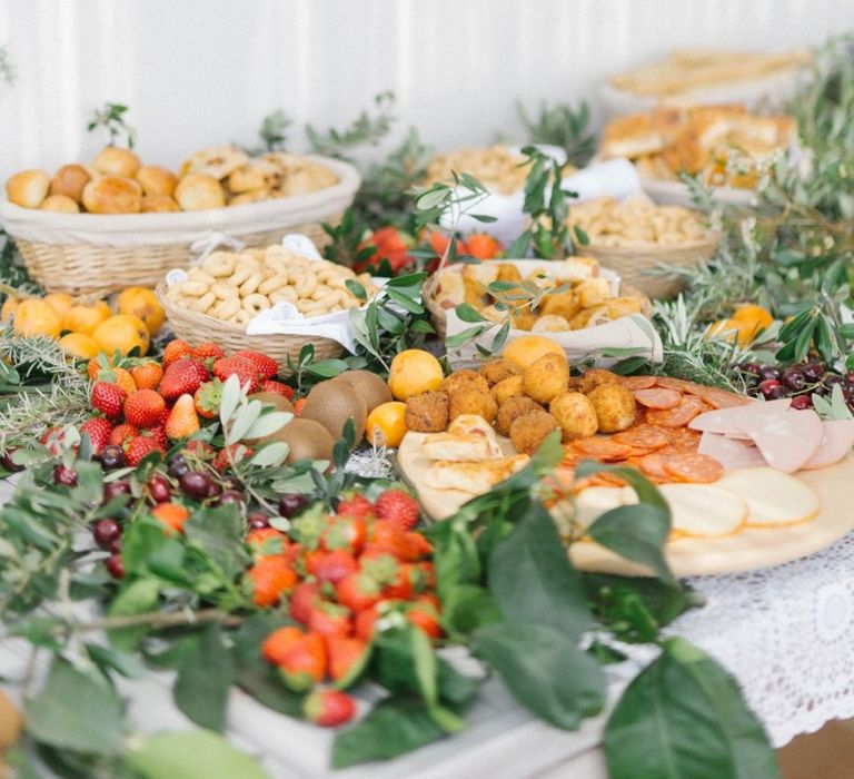 Grazing Table At Italian Wedding With Lemon Wedding Decor