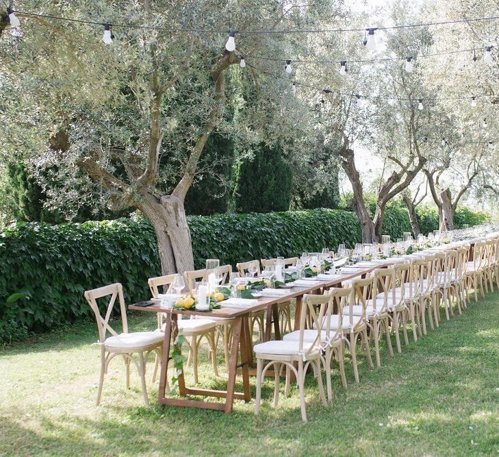 Wedding Table Outside Reception With Lemon Wedding Decor