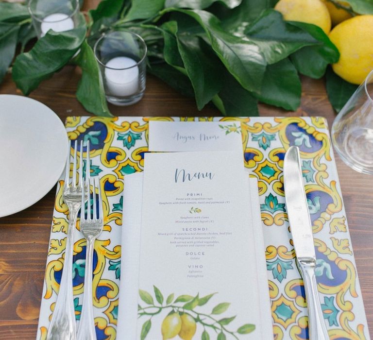 Lemon Wedding Decor For Wedding Stationery and Dinner Tables