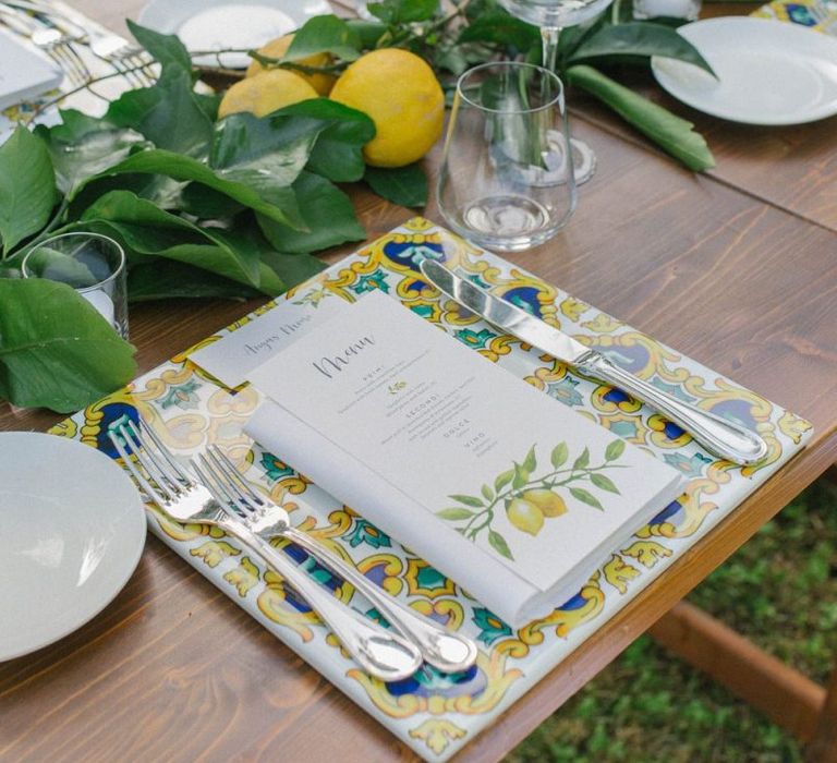 Wedding Stationery and Lemon Wedding Decor On Tables