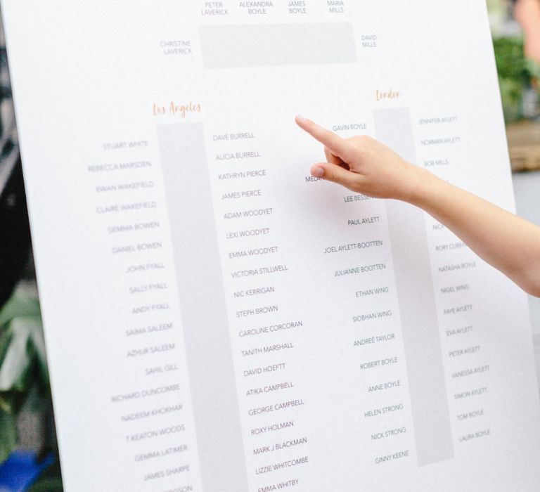 White and Gold Seating Chart on Easel