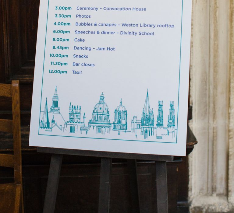 Oxford Skyline Order of The Day Wedding Sign