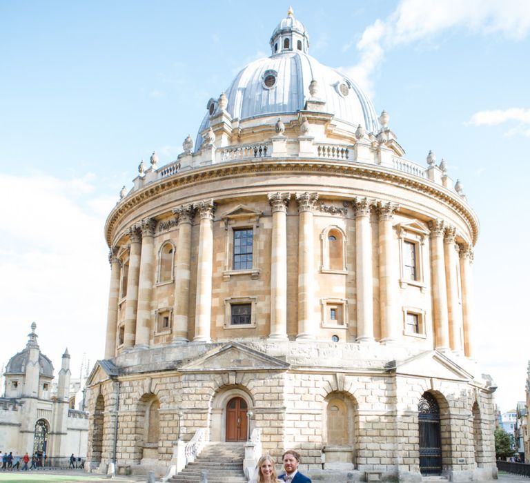 Bride in Sassi Holford Tamara Wedding Dress and Groom in Navy Ted Baker Suit in Oxford