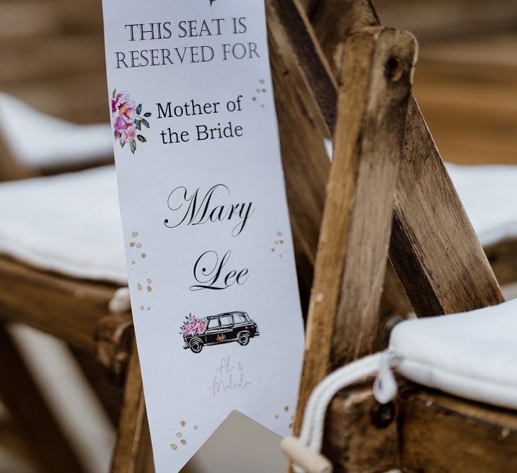 Personalised stationery to reserve a seat at outdoor ceremony