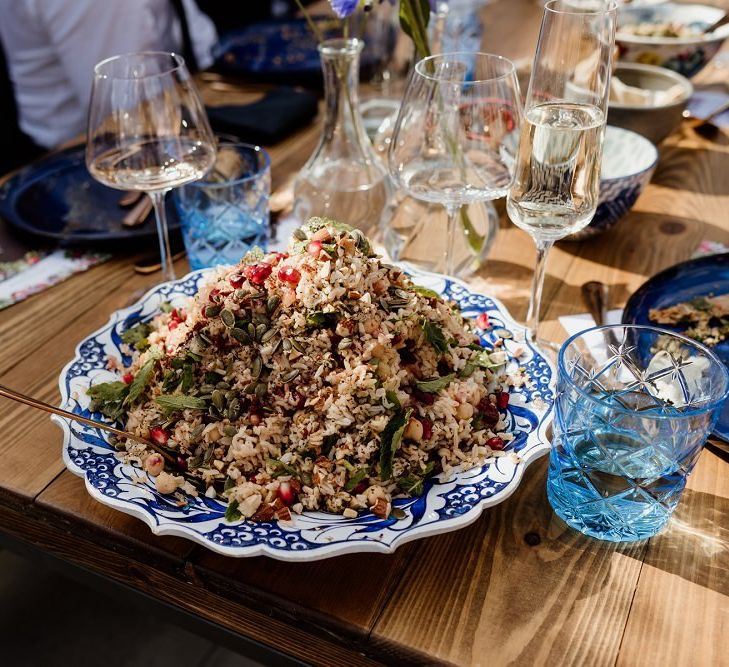 Beautiful Persian sharing banquet at outdoor wedding reception in London