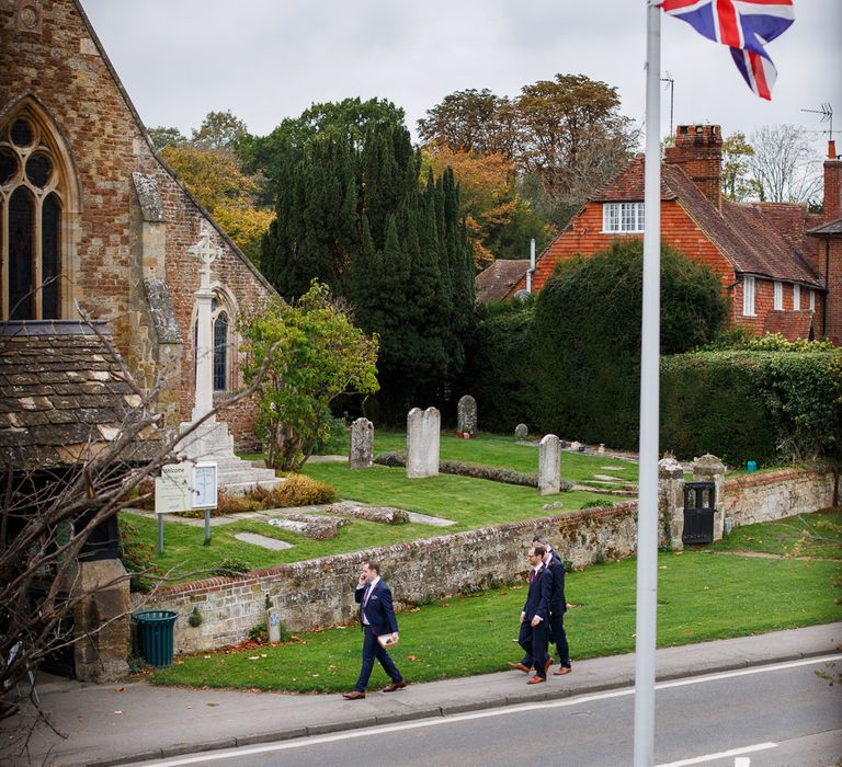 Autumnal Village Wedding with Deep Red &amp; Blue Colour Scheme at Ramster Hall, Surrey | Watters Bridal Gown | Warehouse Bridesmaid Dresses | Navy Suit Supply Suits | Tony Hart Photo