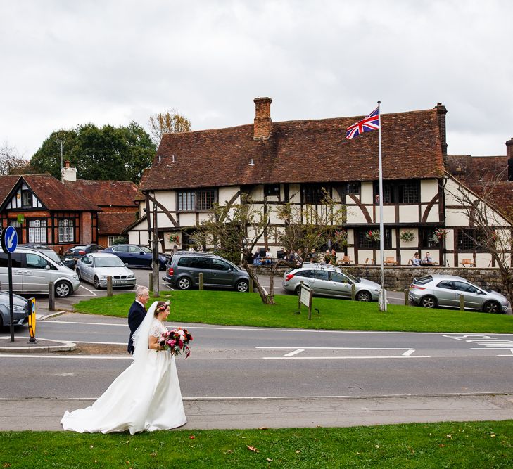 Autumnal Village Wedding with Deep Red &amp; Blue Colour Scheme at Ramster Hall, Surrey | Watters Bridal Gown | Warehouse Bridesmaid Dresses | Navy Suit Supply Suits | Tony Hart Photo