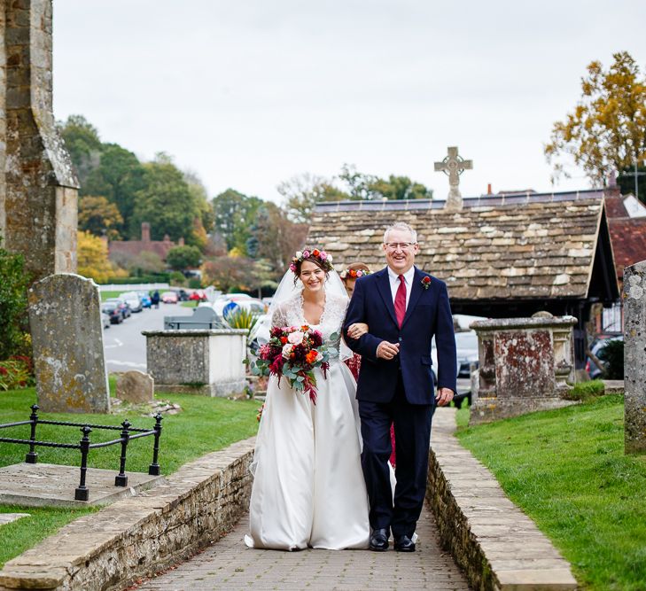 Autumnal Village Wedding with Deep Red &amp; Blue Colour Scheme at Ramster Hall, Surrey | Watters Bridal Gown | Warehouse Bridesmaid Dresses | Navy Suit Supply Suits | Tony Hart Photo