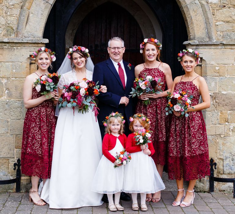 Autumnal Village Wedding with Deep Red &amp; Blue Colour Scheme at Ramster Hall, Surrey | Watters Bridal Gown | Warehouse Bridesmaid Dresses | Navy Suit Supply Suits | Tony Hart Photo