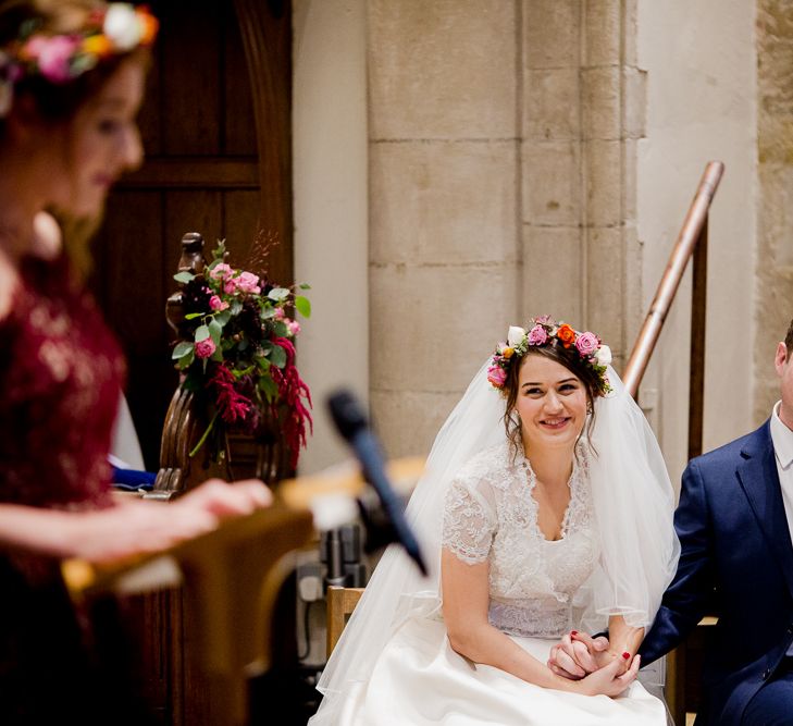 Autumnal Village Wedding with Deep Red &amp; Blue Colour Scheme at Ramster Hall, Surrey | Watters Bridal Gown | Warehouse Bridesmaid Dresses | Navy Suit Supply Suits | Tony Hart Photo