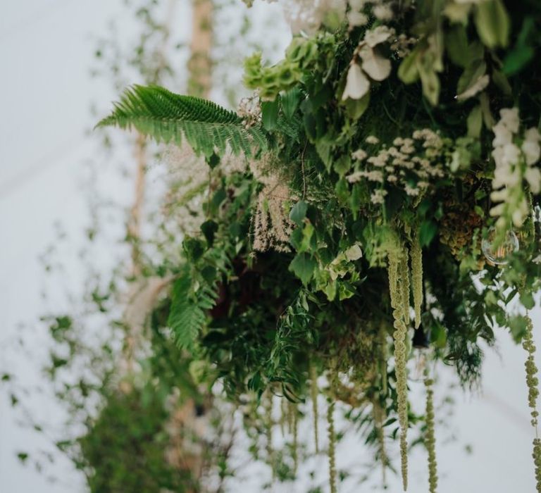 Hanging white floral foliage at Newburgh Priory reception