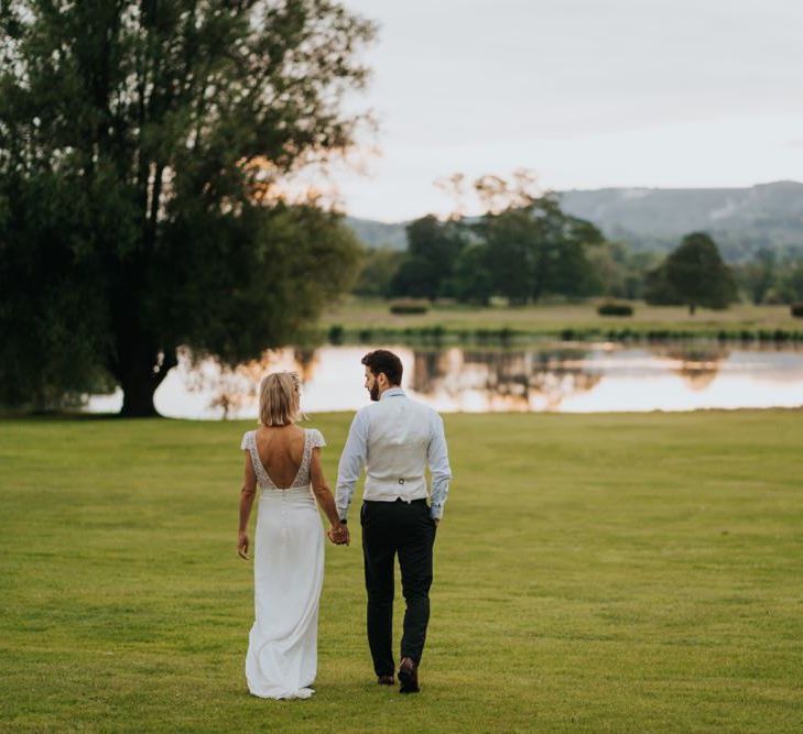 Bride and groom take in the breathtaking views at Newburgh Priory