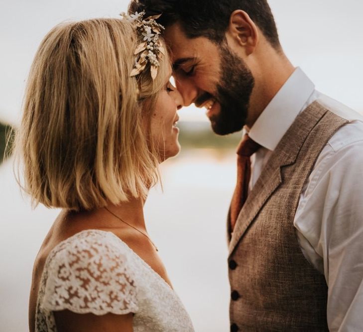 Bride and groom take in the breathtaking views at Newburgh Priory