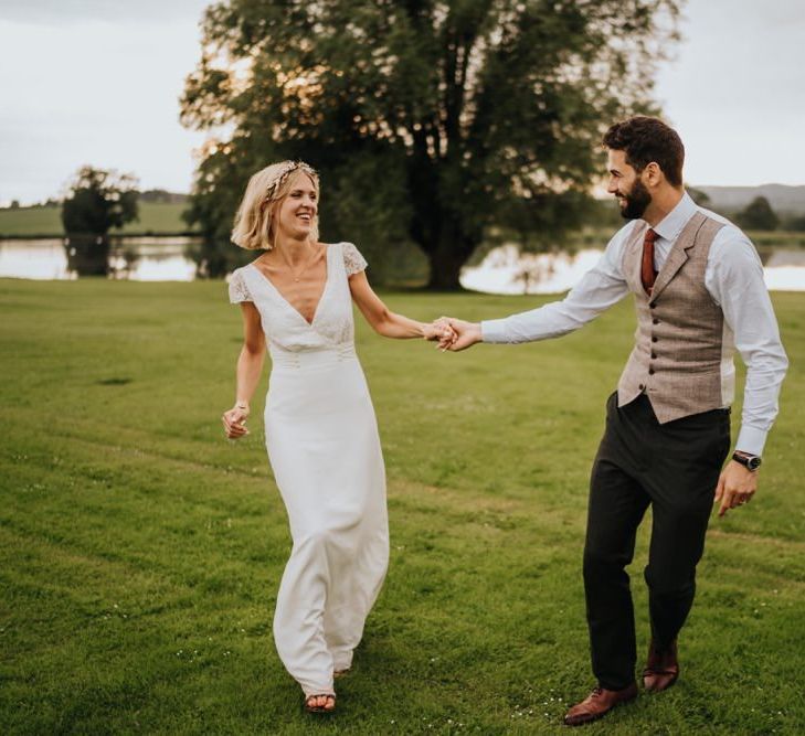 Bride and groom take in the breathtaking views at Newburgh Priory