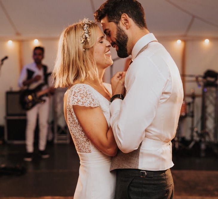 First dance and marquee reception with fairy lights