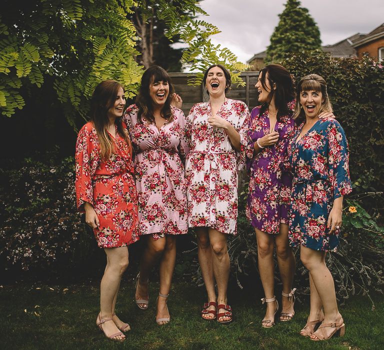 Bridal Party in Pink Floral Getting Ready Robes