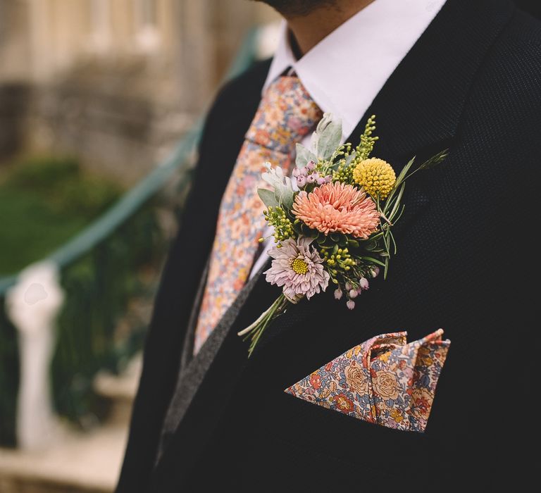 Pink and Lilac Groom's Buttonhole