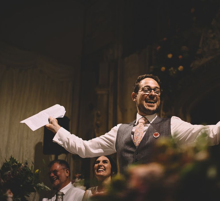 Groom in Dress2Kill Suit Giving His Wedding Speech