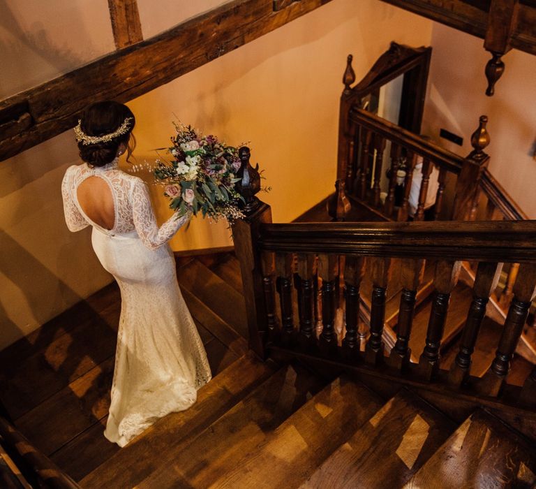 Bride walking down the stairs