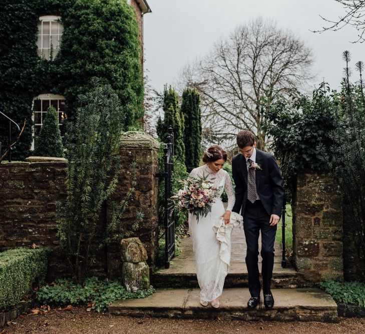 Bride and groom at January wedding