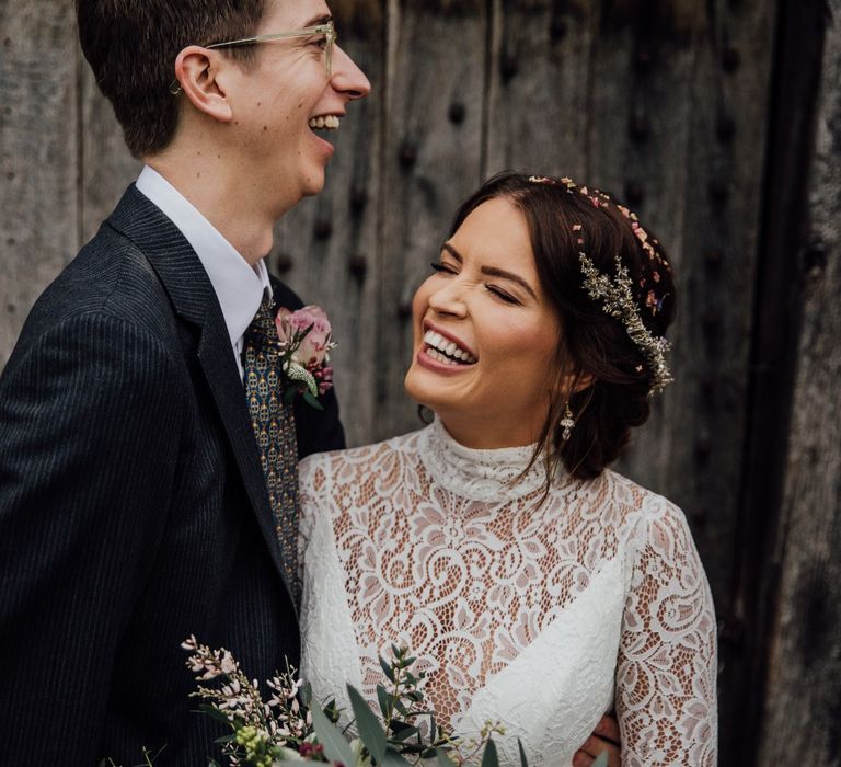 Bride and groom at their January wedding