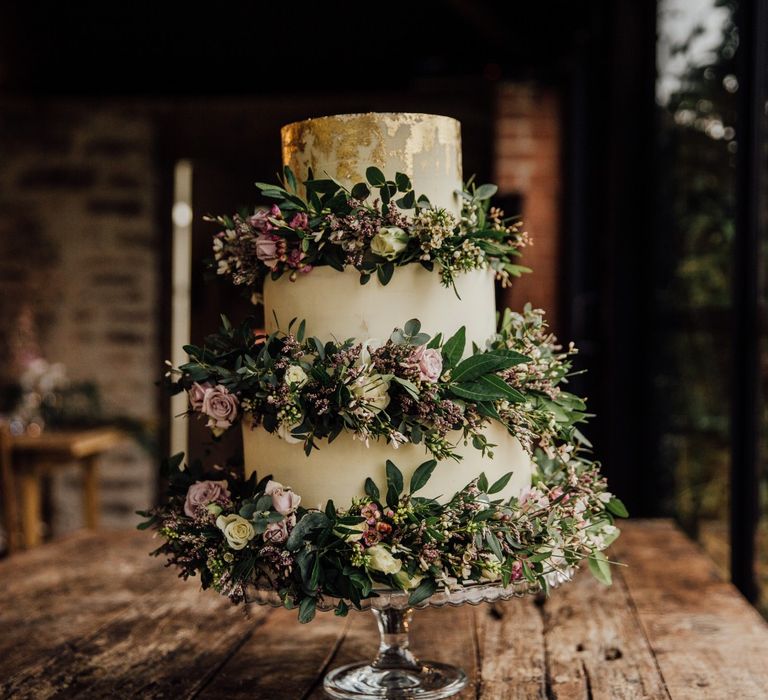 Wedding cake with wild flowers