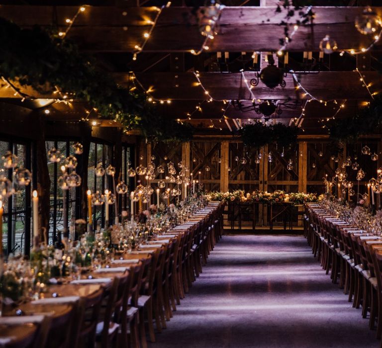 Candlelit wedding breakfast at Dewsall Court 