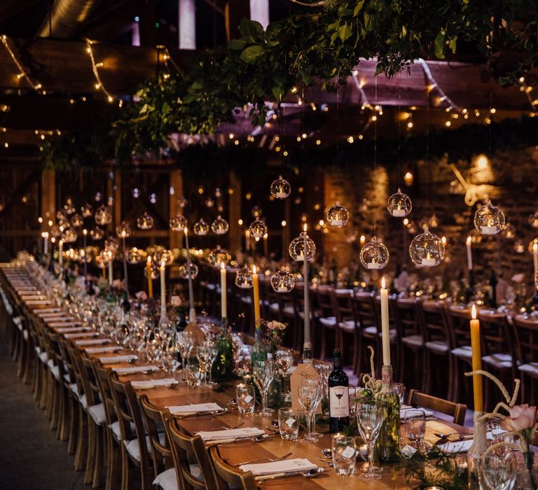 Candlelit wedding breakfast at Dewsall Court 