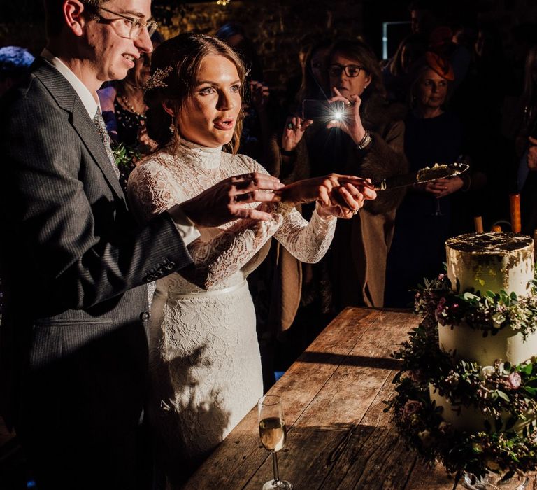 Cake cutting at January Wedding