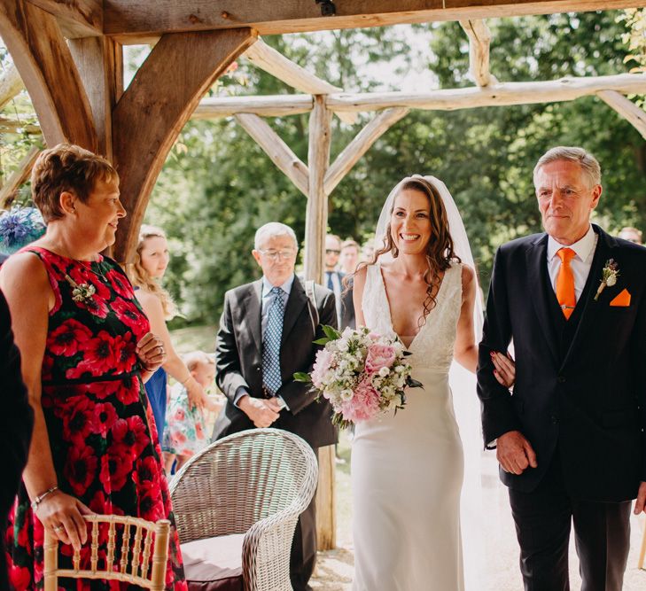 Wedding Ceremony Bridal Entrance in Halo &amp; Wren Wedding Dress | DIY Rustic Tipi Wedding at Riverhill Gardens, Sevenoaks | Frances Sales Photography