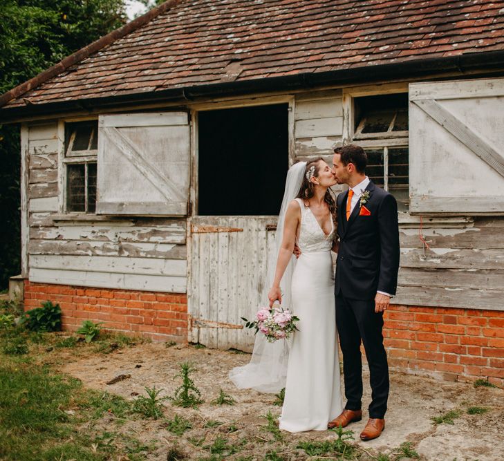 Bride in Halo &amp; Wren Wedding Dress | Groom in Moss Bros. Suit | DIY Rustic Tipi Wedding at Riverhill Gardens, Sevenoaks | Frances Sales Photography