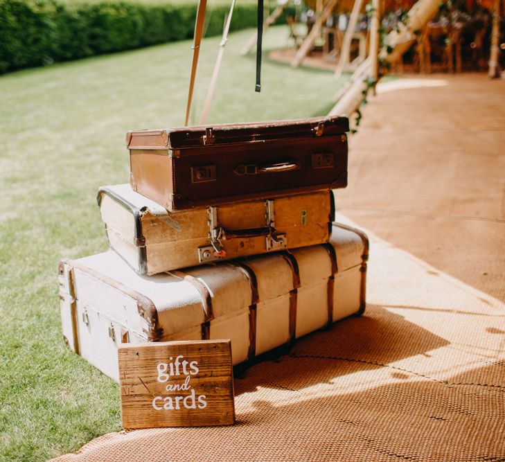 Vintage Suit Case Wedding Gifts &amp; Cards Box | Wedding Decor | DIY Rustic Tipi Wedding at Riverhill Gardens, Sevenoaks | Frances Sales Photography