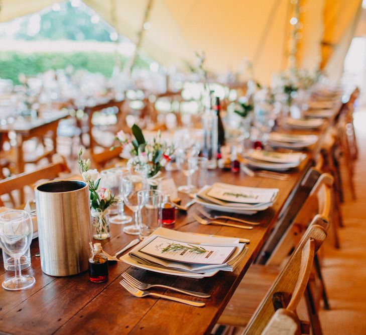 Table Wedding Reception Decor | DIY Rustic Tipi Wedding at Riverhill Gardens, Sevenoaks | Frances Sales Photography