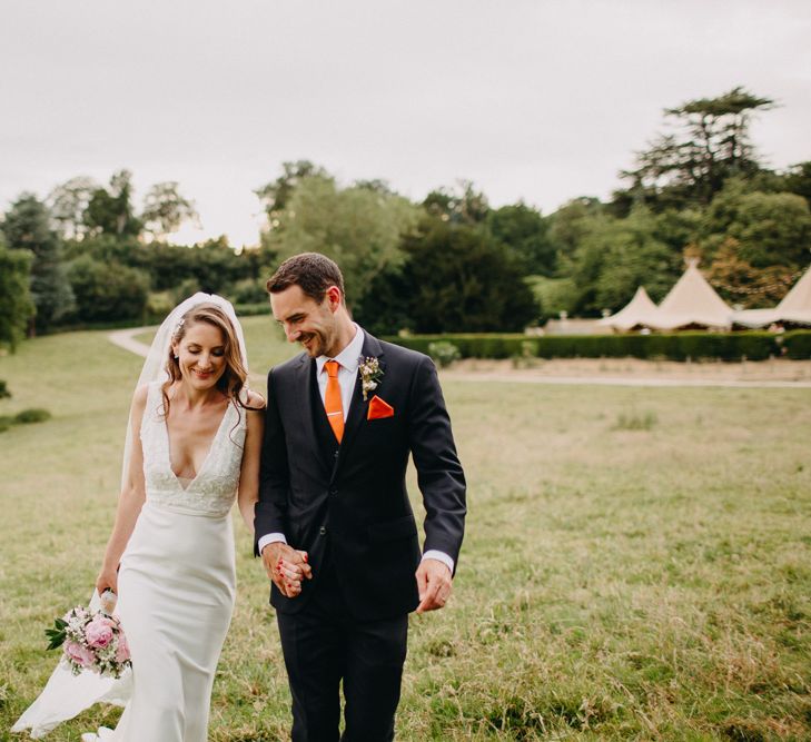 Bride in Halo &amp; Wren Wedding Dress | Groom in Moss Bros. Suit | DIY Rustic Tipi Wedding at Riverhill Gardens, Sevenoaks | Frances Sales Photography